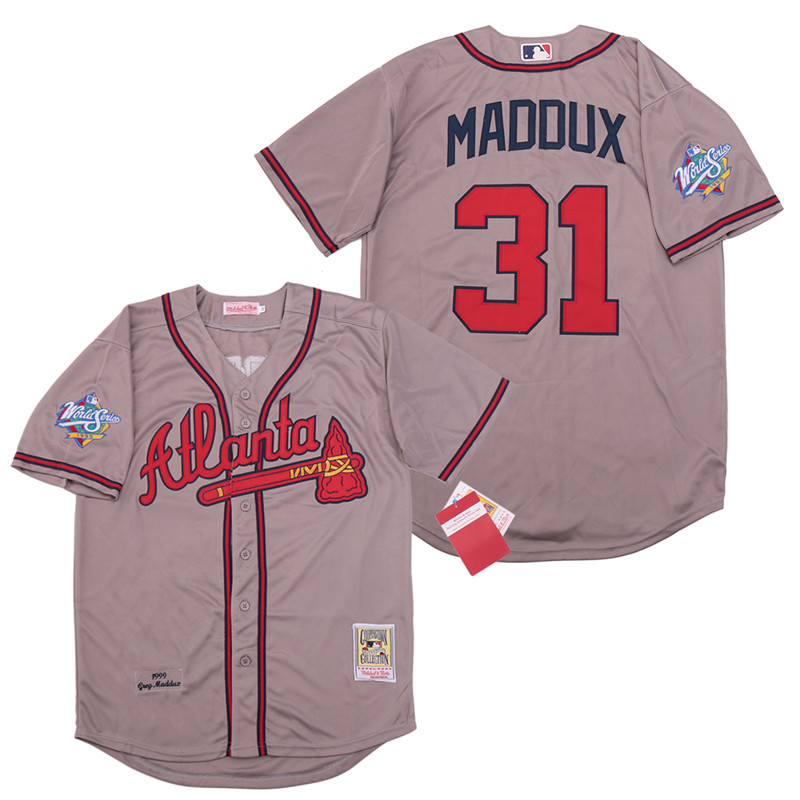 Braves 31 Greg Maddux Gray 1999 World Series Cooperstown Collection Jersey