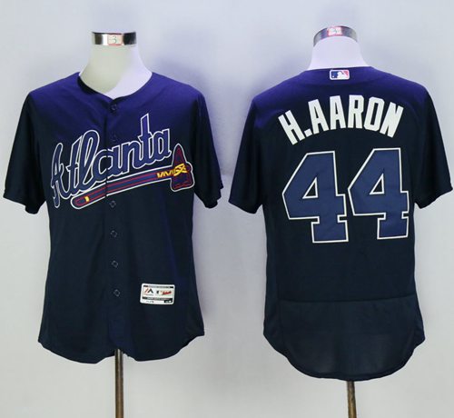 Braves 44 Hank Aaron Navy Blue Flexbase Authentic Collection Stitched MLB Jersey