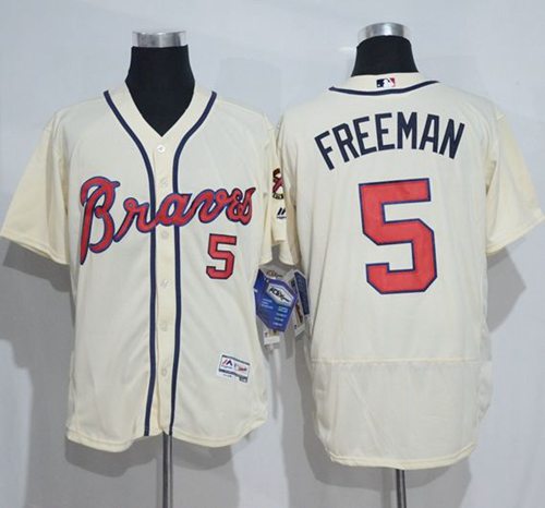 Braves 5 Freddie Freeman Cream Flexbase Authentic Collection Stitched MLB Jersey