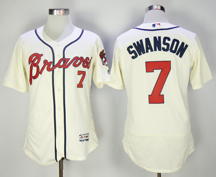 Braves 7 Dansby Swanson Cream Flexbase Jersey