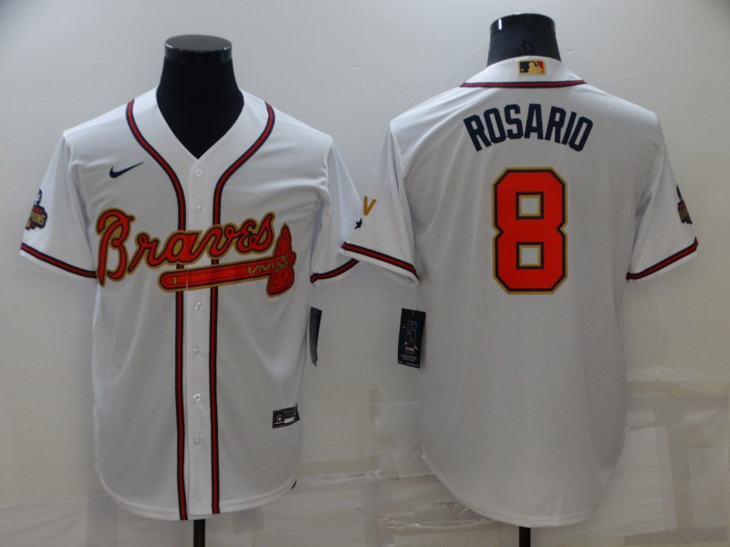 Braves 8 Eddie Rosario White 2022 Gold Program Nike Cool Base Jersey