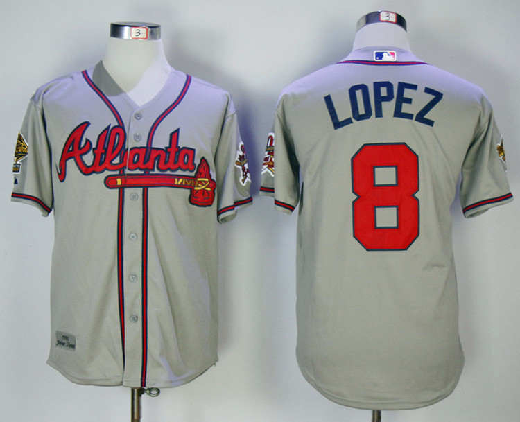 Braves 8 Javier Lopez Gray Throwback Jersey