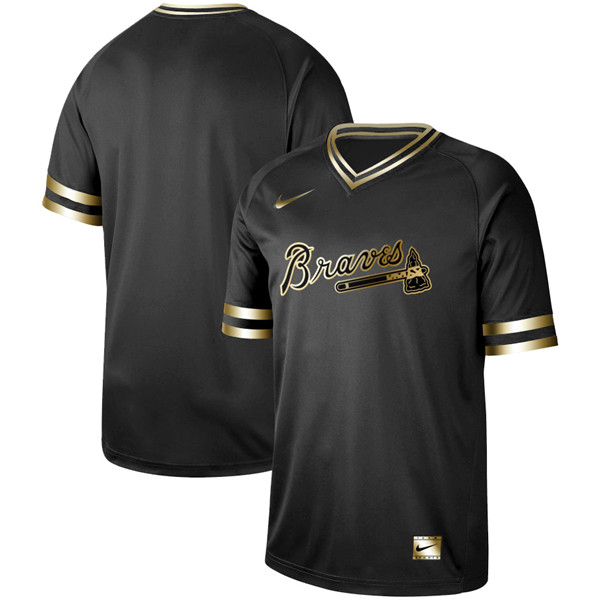 Braves Blank Black Gold Nike Cooperstown Collection Legend V Neck Jersey