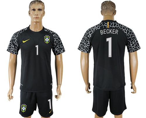 Brazil 1 BECKER Black Goalkeeper 2018 FIFA World Cup Soccer Jersey