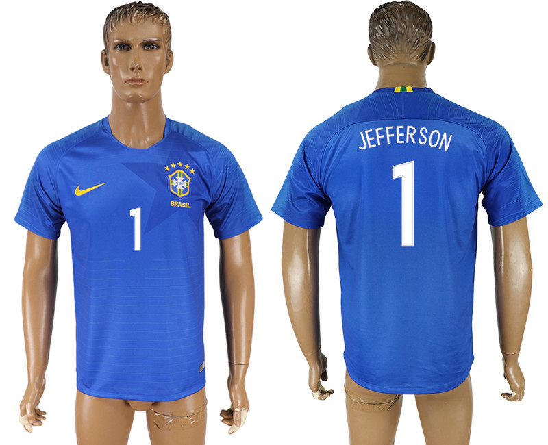 Brazil 1 JEFFERSON Away 2018 FIFA World Cup Thailand Soccer Jersey