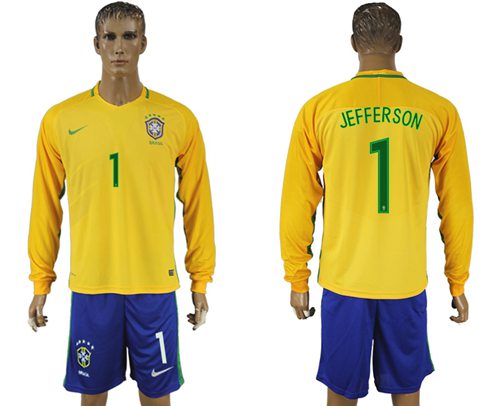 Brazil 1 Jefferson Home Long Sleeves Soccer Country Jersey