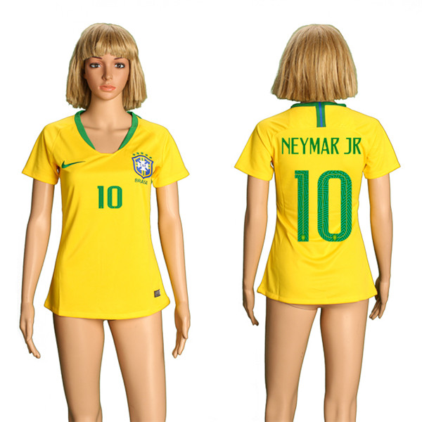 Brazil 10 NEYMAR JR Home Women 2018 FIFA World Cup Soccer Jersey