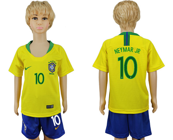 Brazil 10 NEYMAR JR Home Youth 2018 FIFA World Cup Soccer Jersey