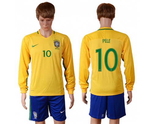 Brazil 10 Pele Home Long Sleeves Soccer Country Jersey