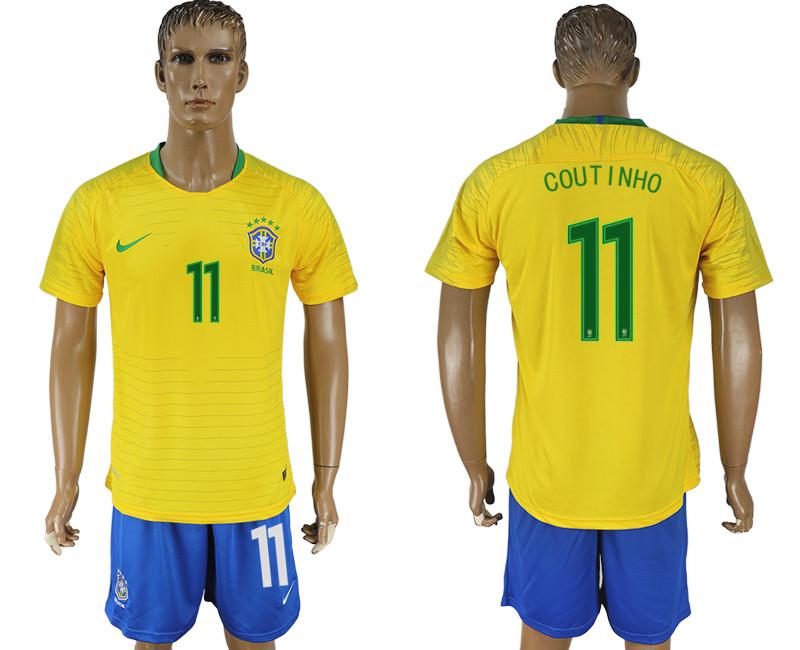 Brazil 11 COUTINHO Home 2018 FIFA World Cup Soccer Jersey