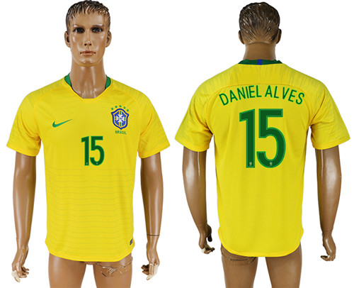 Brazil 15 DANIEL ALVES Home 2018 FIFA World Cup Thailand Soccer Jersey