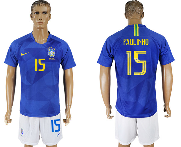 Brazil 15 PAULINHO Away 2018 FIFA World Cup Soccer Jersey