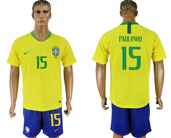 Brazil 15 PAULINHO Home 2018 FIFA World Cup Soccer Jersey