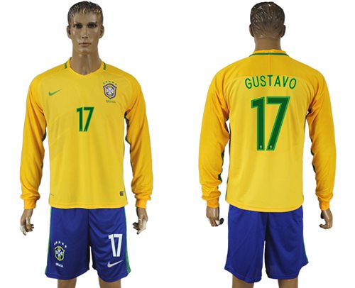 Brazil 17 Gustavo Alves Home Long Sleeves Soccer Country Jersey