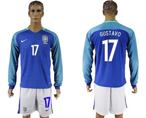 Brazil 17 Gustavo Away Long Sleeves Soccer Country Jersey