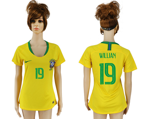 Brazil 19 WILLAN Home Women 2018 FIFA World Cup Soccer Jersey