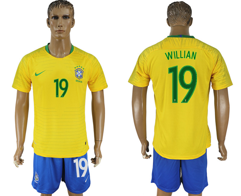 Brazil 19 WILLIAN Home 2018 FIFA World Cup Soccer Jersey