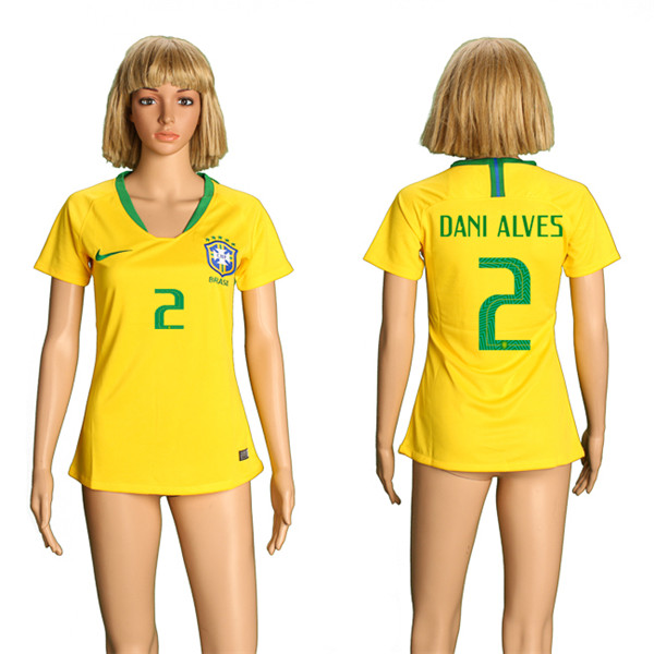 Brazil 2 DANI ALVES Home Women 2018 FIFA World Cup Soccer Jersey