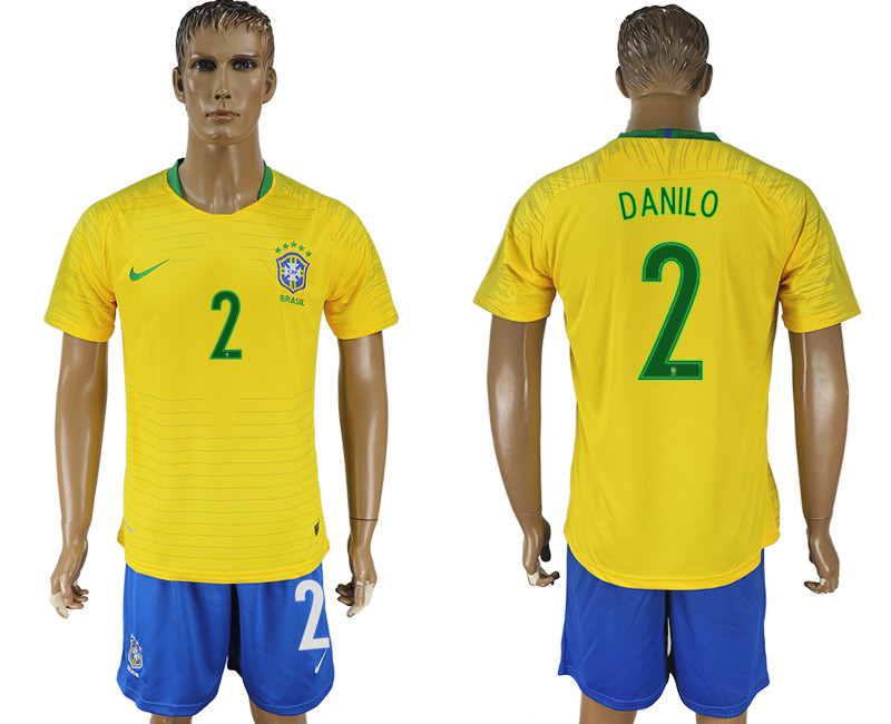 Brazil 2 DANILO Home 2018 FIFA World Cup Soccer Jersey