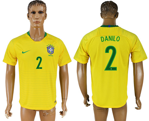 Brazil 2 DANILO Home 2018 FIFA World Cup Thailand Soccer Jersey