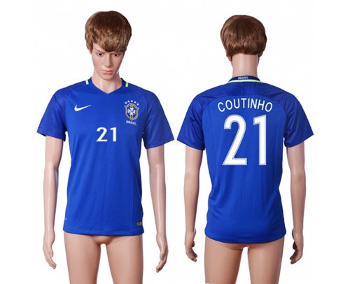 Brazil 21 Coutinho Away Soccer Country Jersey