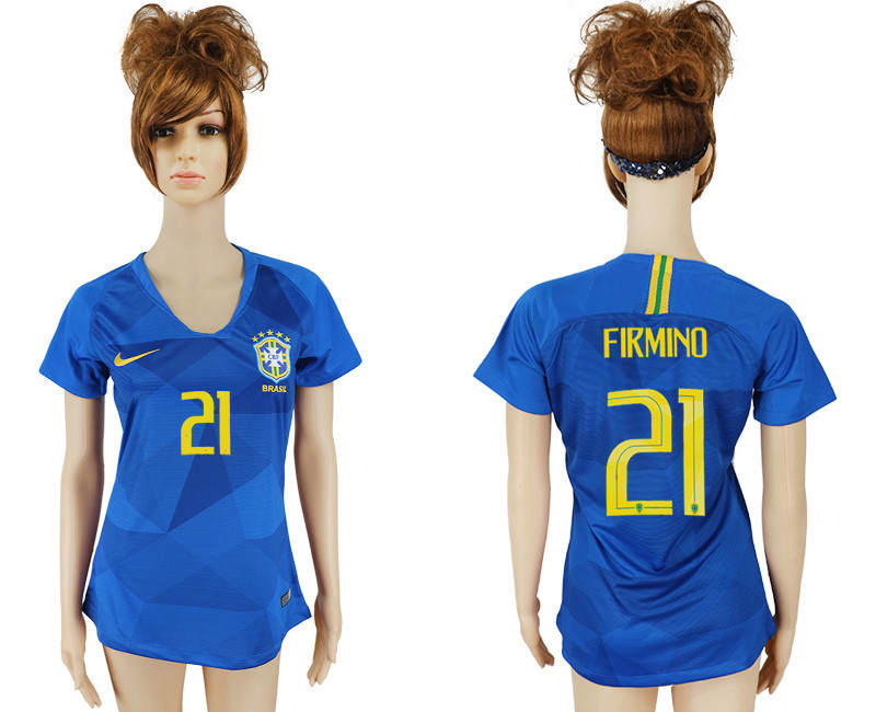 Brazil 21 FIRMINO Away Women 2018 FIFA World Cup Soccer Jersey