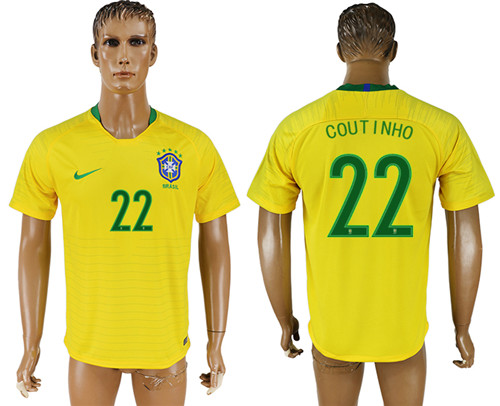Brazil 22 COUTINHO Home 2018 FIFA World Cup Thailand Soccer Jersey