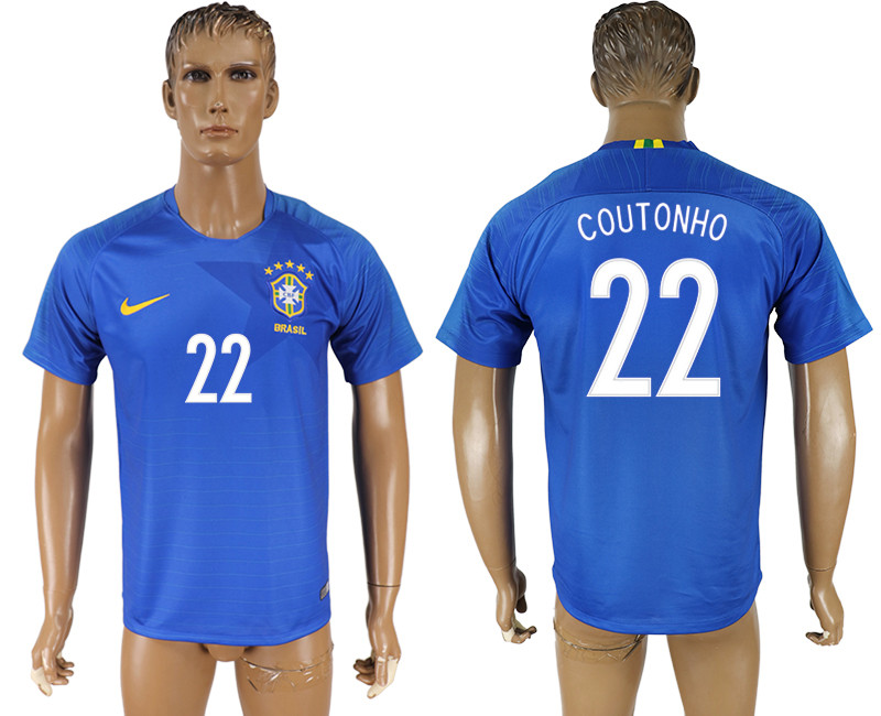 Brazil 22 COUTONHO Away 2018 FIFA World Cup Thailand Soccer Jersey