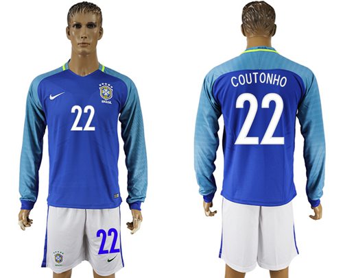 Brazil 22 Coutonho Away Long Sleeves Soccer Country Jersey