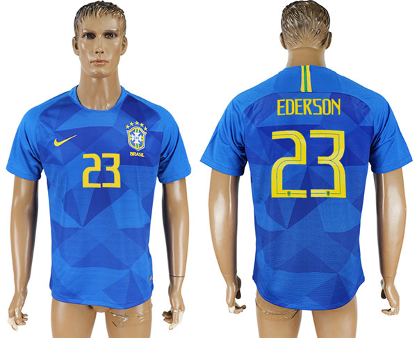 Brazil 23 EDERSON Away 2018 FIFA World Cup Thailand Soccer Jersey