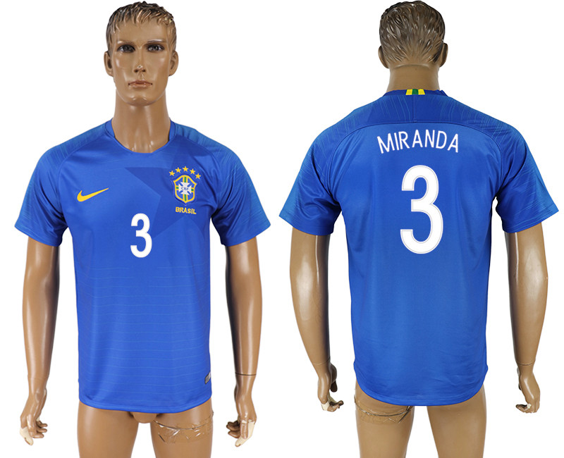 Brazil 3 MIRANDA Away 2018 FIFA World Cup Thailand Soccer Jersey