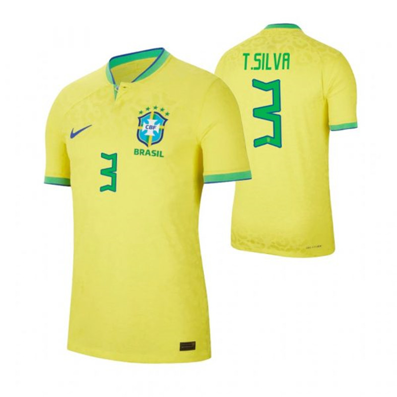 Brazil 3 T.SILVA Home 2022 FIFA World Cup Thailand Soccer Jersey