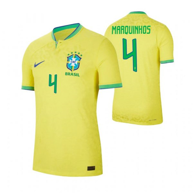 Brazil 4 MARQUINHOS Home 2022 FIFA World Cup Thailand Soccer Jersey