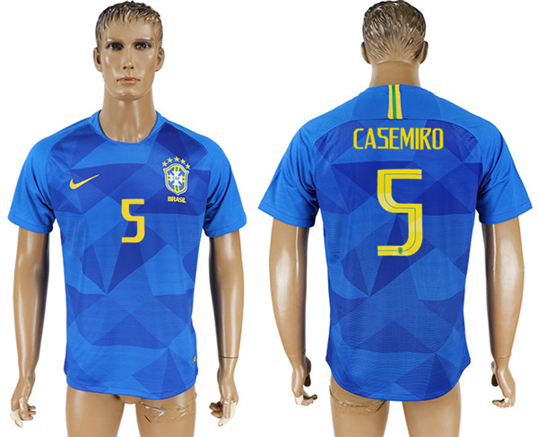 Brazil 5 CASEMIRO Away 2018 FIFA World Cup Thailand Soccer Jersey