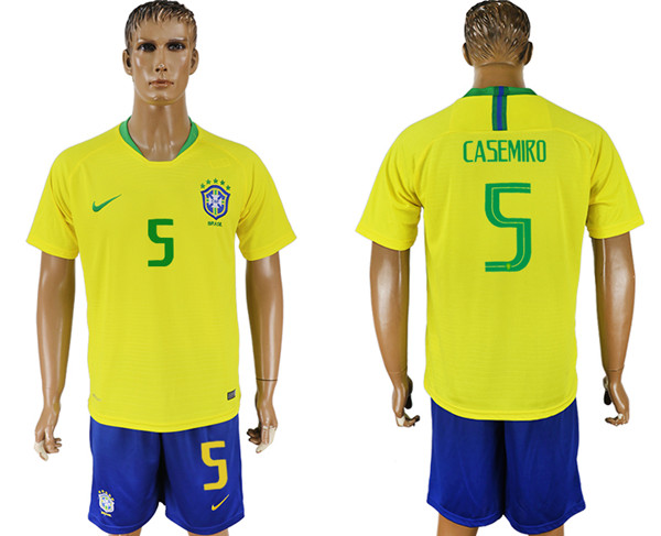 Brazil 5 CASEMIRO Home 2018 FIFA World Cup Soccer Jersey