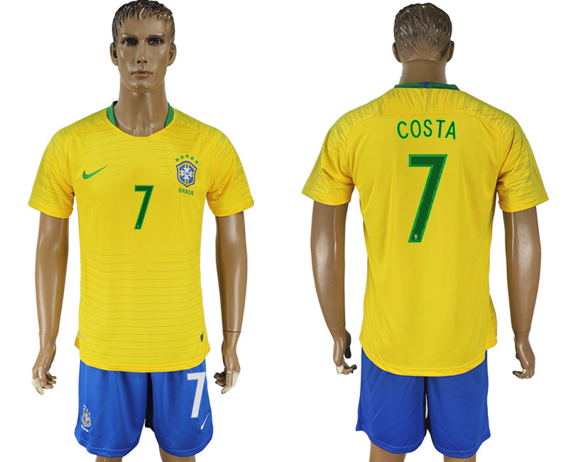 Brazil 7 COSTA Home 2018 FIFA World Cup Soccer Jersey