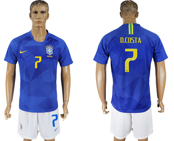 Brazil 7 D. COSTA Away 2018 FIFA World Cup Soccer Jersey