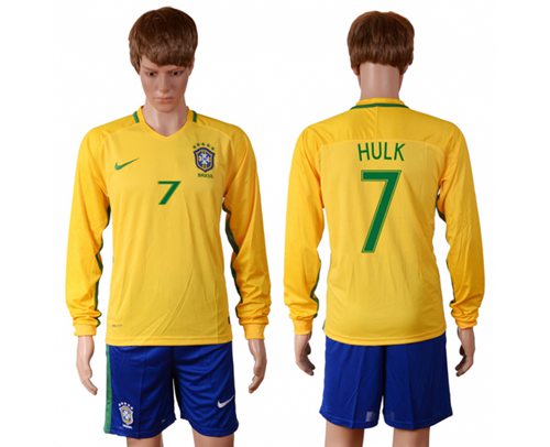 Brazil 7 Hulk Home Long Sleeves Soccer Country Jersey
