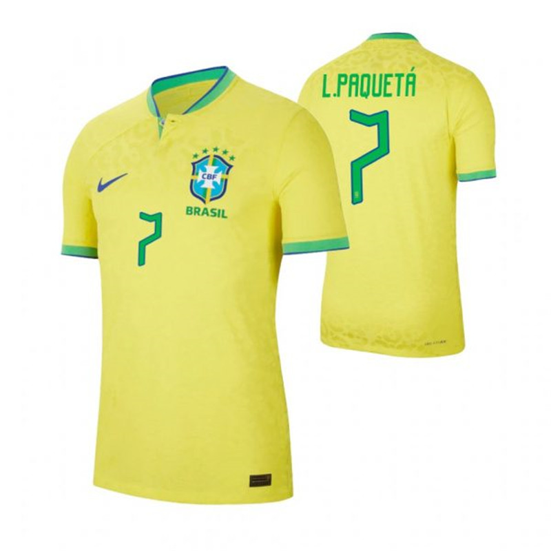 Brazil 7 L.PAQUETA Home 2022 FIFA World Cup Thailand Soccer Jersey