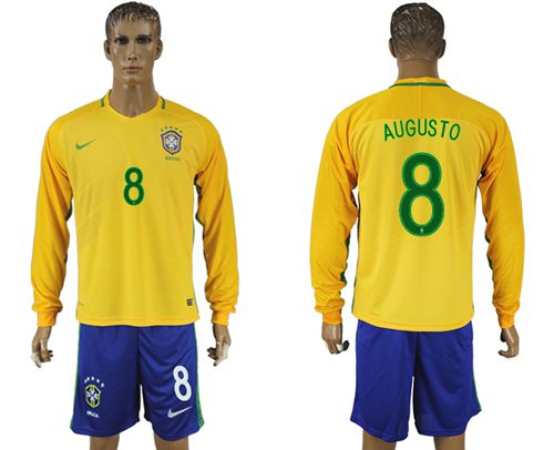 Brazil 8 Augusto Home Long Sleeves Soccer Country Jersey