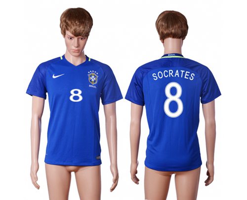 Brazil 8 Socrates Away Soccer Country Jersey