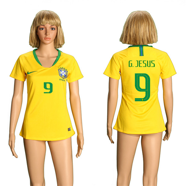 Brazil 9 G. JESUS Home Women 2018 FIFA World Cup Soccer Jersey