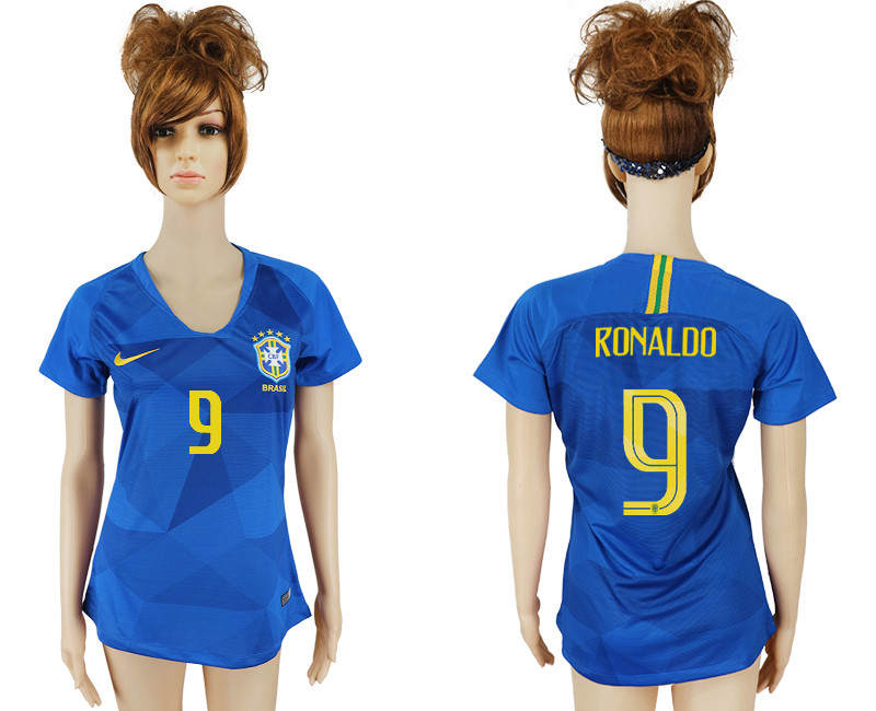 Brazil 9 RONALDO Away Women 2018 FIFA World Cup Soccer Jersey