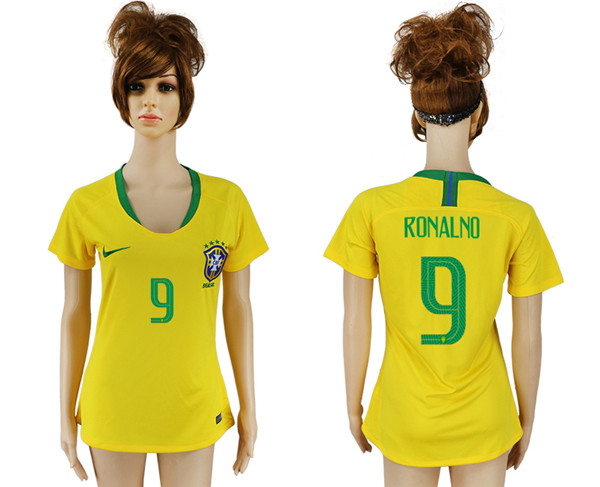 Brazil 9 RONALNO Home Women 2018 FIFA World Cup Soccer Jersey