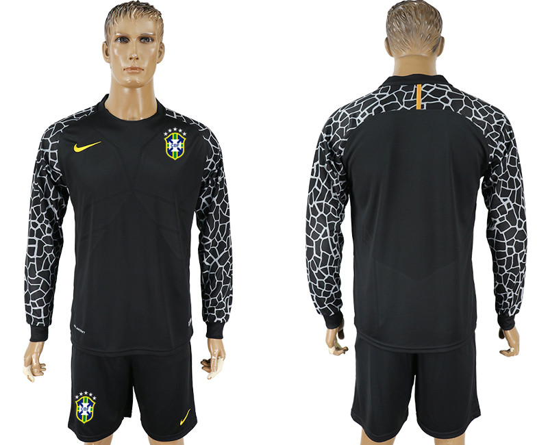 Brazil Black Goalkeeper 2018 FIFA World Cup Long Sleeve Soccer Jersey