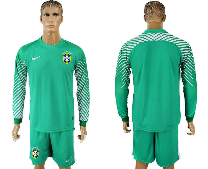 Brazil Green Goalkeeper 2018 FIFA World Cup Long Sleeve Soccer Jersey