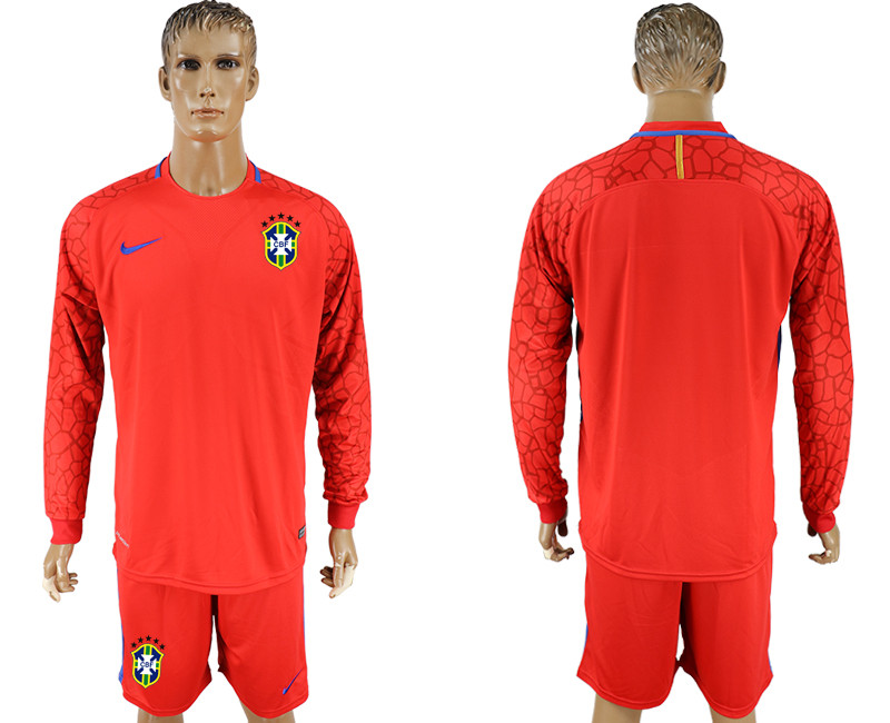 Brazil Red Goalkeeper 2018 FIFA World Cup Long Sleeve Soccer Jersey
