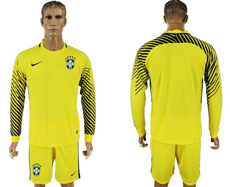 Brazil Yellow Goalkeeper 2018 FIFA World Cup Long Sleeve Soccer Jersey