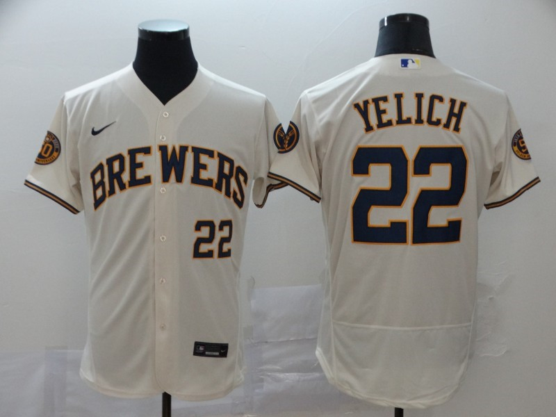 Brewers 22 Christian Yelich Cream Nike 2020 Flexbase Jersey