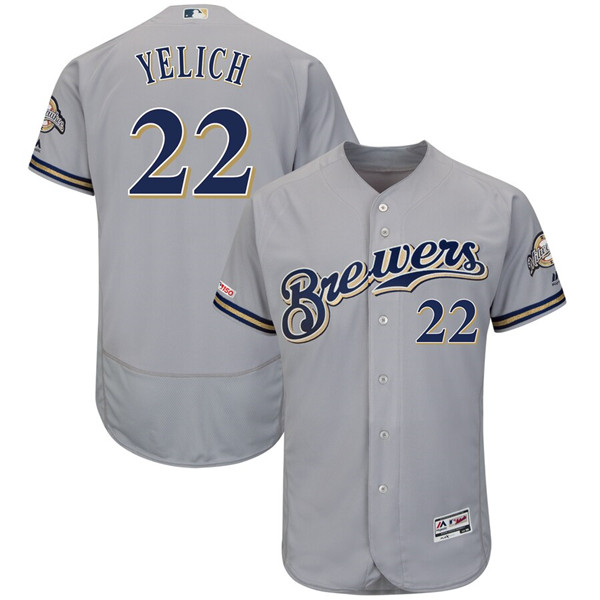 Brewers 22 Christian Yelich Gray 150th Patch Flexbase Jersey